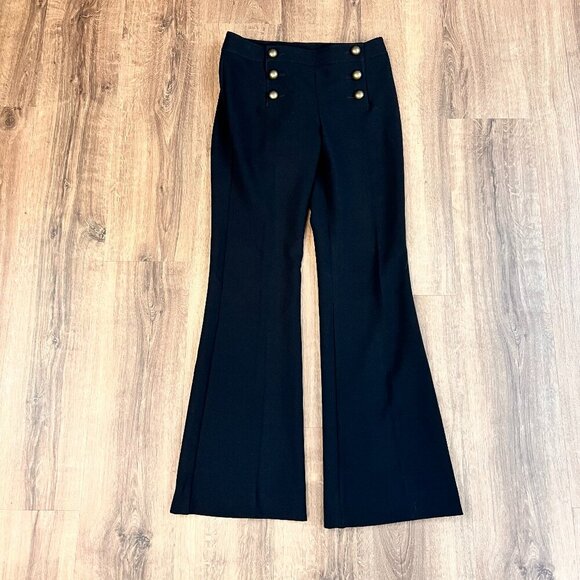 Express Retro Look Black 70’s Sailor High-Waisted Gold Button Flare Dress Pant 6 - Picture 2 of 11